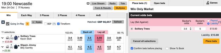 Lay bet on the exchange